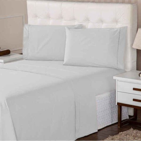 Jogo Lençol Queen 400 Fios Percal 4 Peças Ponto Palito 100% Algodão Aconchego Branco Casa Dona