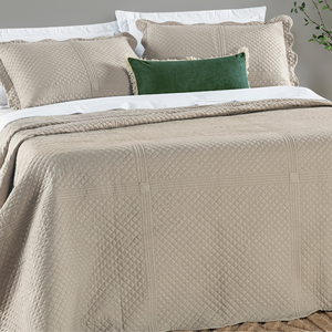 Conjunto Cama Casal King Size Amber Bordado 200 Fios Super Macio Chess:caqui