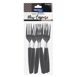 Jogo 12 Garfos e 12 Facas de Mesa Jantar New Caprese Preto Fratelli Inox