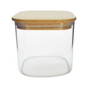Pote de Vidro Quadrado com Tampa Bambu 750ml - VD20266