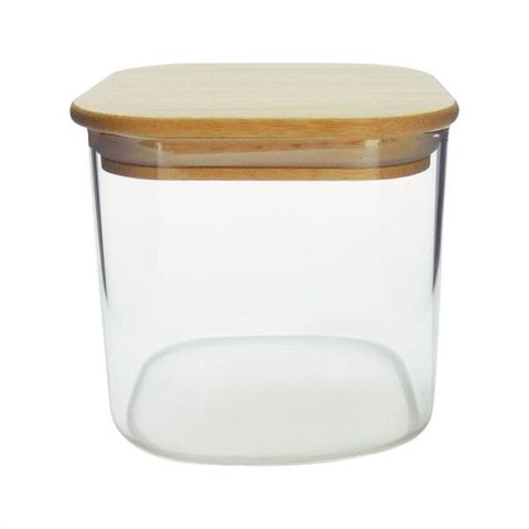 Pote de Vidro Quadrado com Tampa Bambu 750ml - VD20266