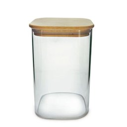 Pote de Vidro Quadrado com Tampa Bambu 1200ml - VD20267 - 1 Pote de Vidro Quadrado com Tampa Bambu 1200ml - VD20267 - 1