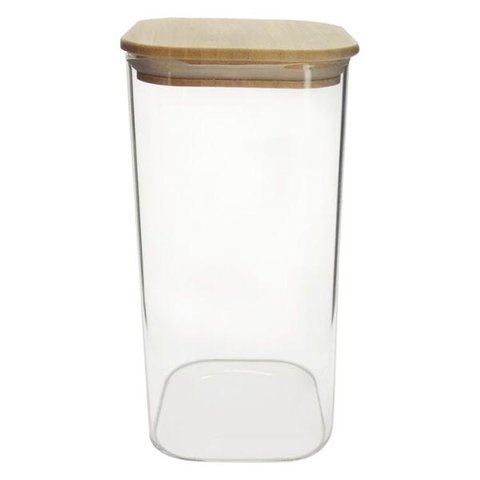 Pote de Vidro Quadrado com Tampa Bambu 1500ml - VD20268