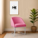 Ver imagem 1 de Banqueta Poltrona Lua Penteadeira e Salão com Base Metálica Prata:rosa