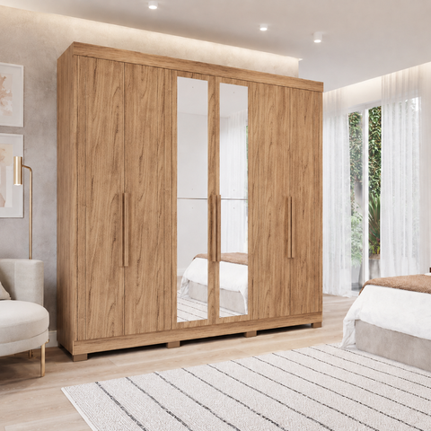Guarda Roupa Maite 6 Portas com Espelhos e Pés MDF