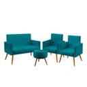Ver imagem 1 de Kit Poltrona Namoradeira e 2 Poltronas Vega Rodapé com Puff Solar Suede Azul Turquesa Aradecor