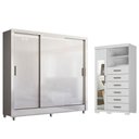 Ver imagem 1 de Guarda Roupa Casal Itália 3 Portas de Correr com Cômoda 6 Gavetas MDF MDP Branco Brilho Santos