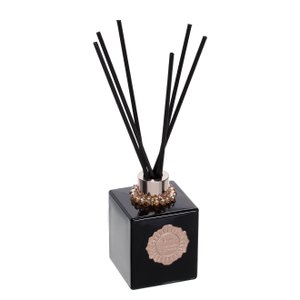 Difusor Varetas Vidro cubo preto 250ml Enf.rosé gold/varetas pretas - Fragrância: Alecrim Le Lis