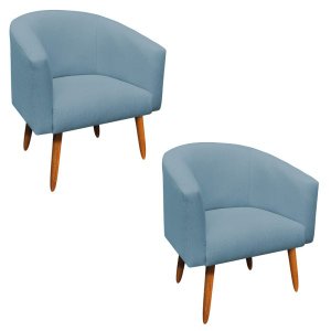 Kit 2 Poltronas Stella Linho Cinza Claro A05 Pés Palito Castanho - D'Rossi