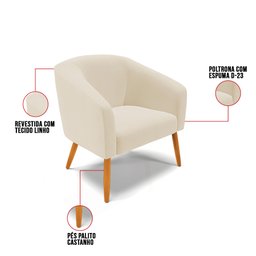 Kit 2 Poltronas Stella Linho Grosso Bege A19 Pés Palito Castanho - D'rossi - 7