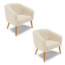 Ver imagem 1 de Kit 2 Poltronas Stella Linho Areia A27 Pés Palito Castanho