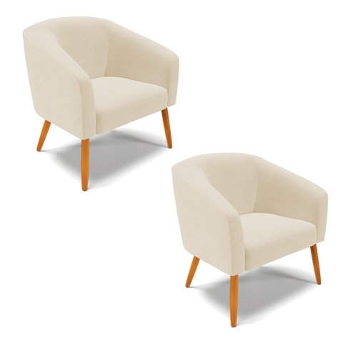 Kit 2 Poltronas Stella Linho Areia A27 Pés Palito Castanho