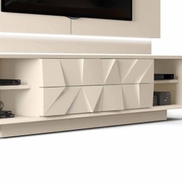 Rack com Painel para TV até 75 Polegadas com 4 Gavetas 3D Piramide Colone Creme Cinamomo Mel DJ Moveis - 3
