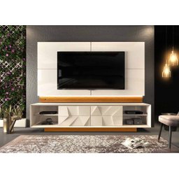Rack com Painel para TV até 75 Polegadas com 4 Gavetas 3D Piramide Colone Creme Cinamomo Mel DJ Moveis - 2