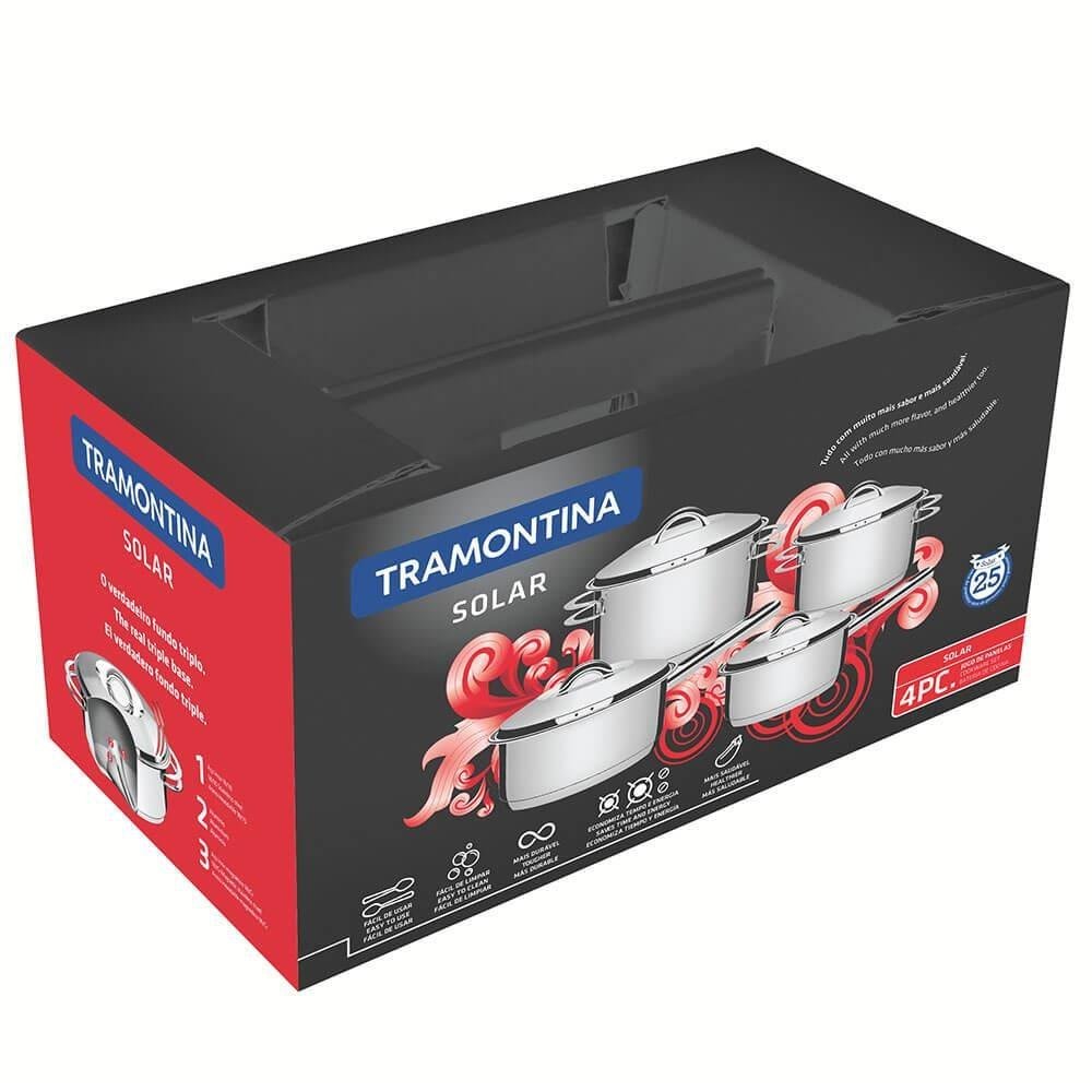 Kit Jogo de Panelas Tramontina Solar Aço Inox Fundo Triplo 4 Peças + Panela de Pressão 6 Litros - 4