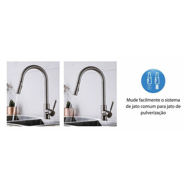 Torneira AREMC02 com Sensor Misturador De Cozinha 2 Jatos Com Bica Móvel e Retrátil Escovado - 9
