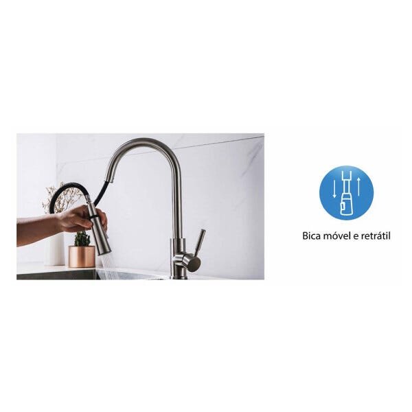 Torneira AREMC02 com Sensor Misturador De Cozinha 2 Jatos Com Bica Móvel e Retrátil Escovado - 10