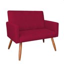 Ver imagem 2 de Kit Namoradeira 2 Poltronas e 2 Puffs Redondo Nina Suede Vermelho Pés Palito Castanho - Pallazio