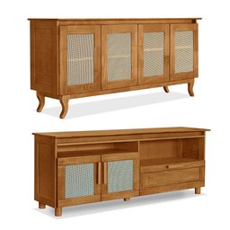 Kit Rustico Moderno Buffet Aparador Premium Classic e Rack para Tv Madeira Maciça - Imbuia - 1 Kit Rustico Moderno Buffet Aparador Premium Classic e Rack para Tv Madeira Maciça - Imbuia - 1