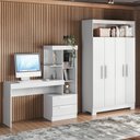 Ver imagem 1 de Conjunto 2 Peças com Mesa Escrivaninha e Armário 4 Portas com Nicho Branco