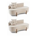 Ver imagem 1 de Kit 02 Sofá Orgânico 2 Lugares C/2 Almofadas Curvo Sala Recepção Luna Boucle Off White Pés de Madeir