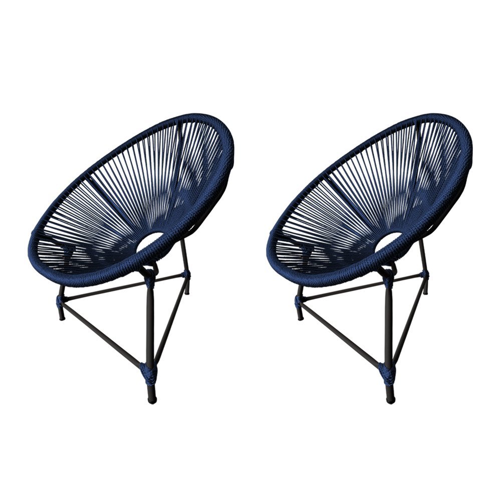 Kit 2 Cadeiras Acapulco Corda Náutica Base em Alumínio Preto/azul Marinho - 1