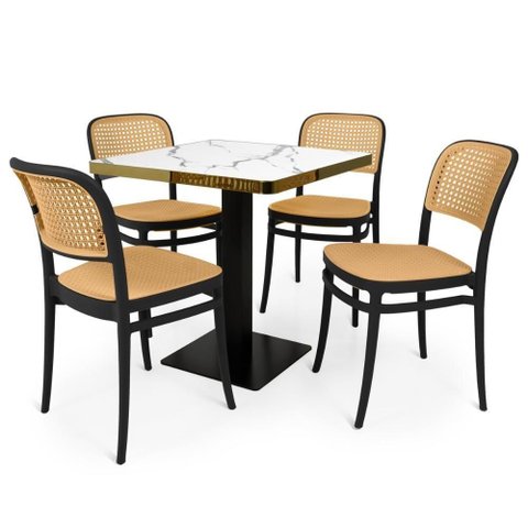 Conjunto Mesa de Jantar Redonda Venezia 70x70cm Branca com 4 Cadeiras Roma - Preto