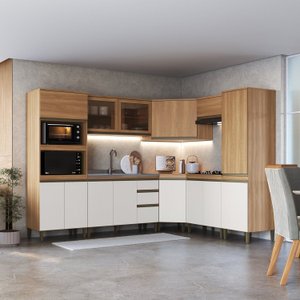 Cozinha Completa 8 Peças com Torre Quente Paneleiro Canto Oblíquo e Vidro Reflecta Cecília