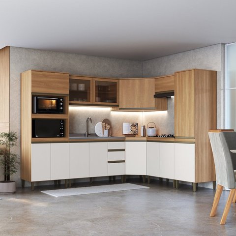 Cozinha Completa 8 Peças com Torre Quente Paneleiro Canto Oblíquo e Vidro Reflecta Cecília