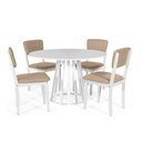 Ver imagem 1 de Mesa de Jantar Redonda Gabi Branca com 4 Cadeiras Estofadas Ella Branco/bege