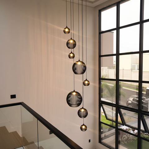 Lustre Pendente para Sala Pé Direito Duplo Mix Ball P7 - Preto