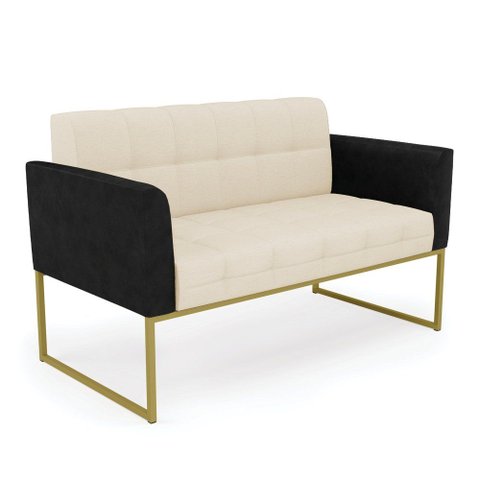 Sofá Namoradeira 2 Lugares Base Industrial Dourado Elisa Preto/linho Bege A19 D03 - D'Rossi