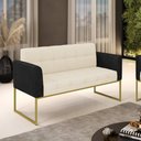 Ver imagem 2 de Sofá Namoradeira 2 Lugares Base Industrial Dourado Elisa Preto/linho Bege A19 D03 - D'Rossi