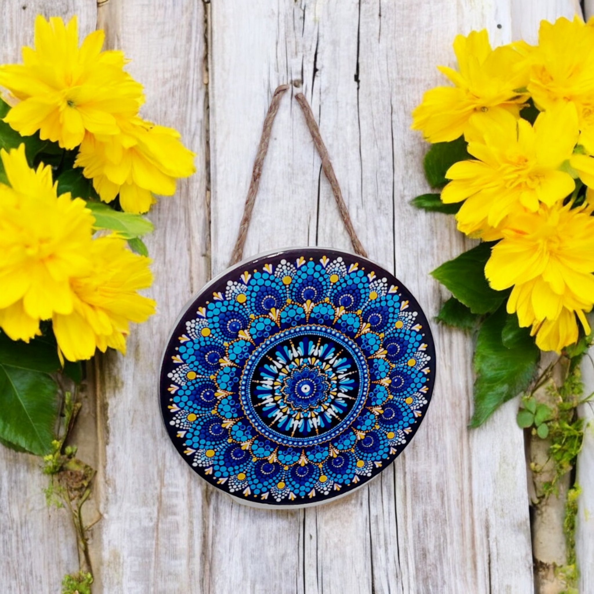 Quadro Mandala Enfeite de Parede Porcelana Olho Grego Azul - 3