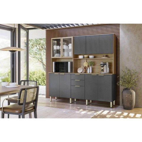 Kit de Cozinha Compacta Amora C/ 10 Portas e 2 Gavetas 198cm Amendola/grafito Prime Tx - Demóbile