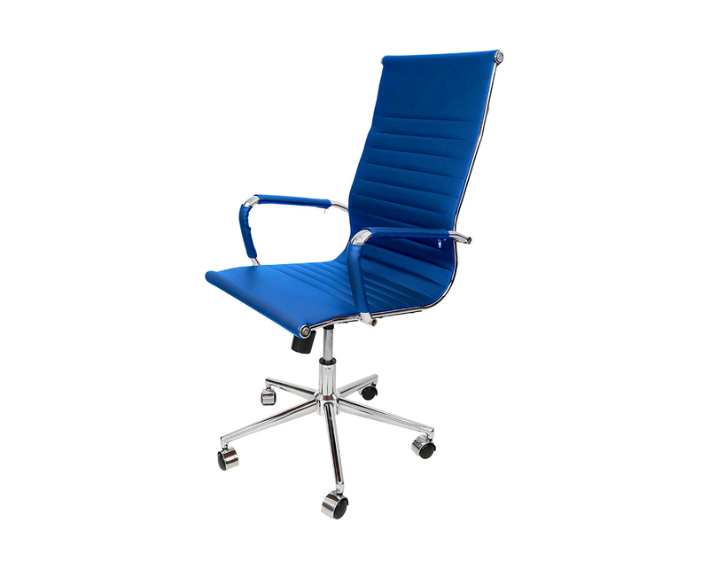 Cadeira de Espera Esteirinha Azul em Couro Sintético - Base Giratória Cromada