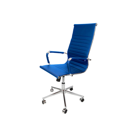 Cadeira de Espera Esteirinha Azul em Couro Sintético - Base Giratória Cromada