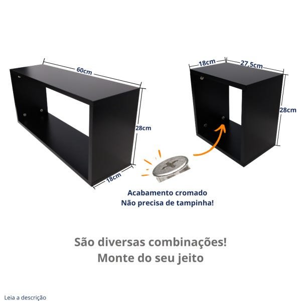 Nicho Decorativo MDF 6un Suporte para Livros, Jogos 100% MDF:Preto - 3