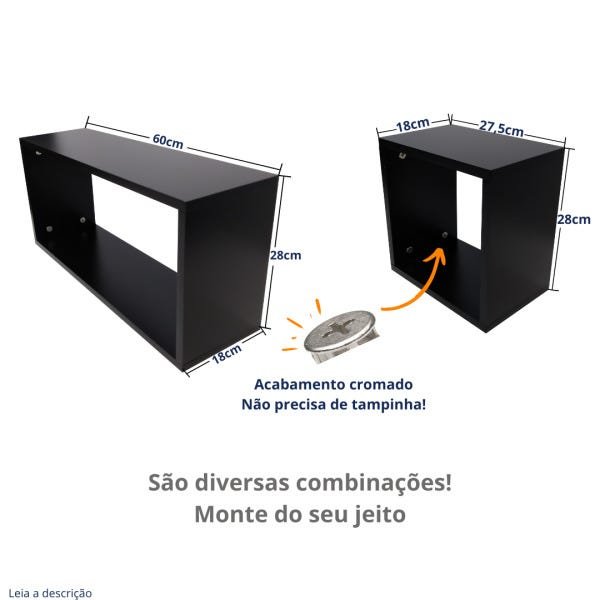 Kit Nicho Decorativo MDF para Livros Sala Quarto Jogos 4un:Preto - 4