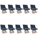 Ver imagem 1 de Kit 10 Cadeiras Estofadas Base Giratória de Madeira Lia Suede Azul Marinho - Ibiza