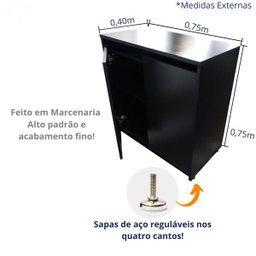 Armário Pequeno Multiuso Duas Portas Branco: Preto - 4