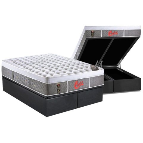 Cama Box Baú Queen: Colchão Molas Ensacadas Castor Pocket Newh + Base Gray(158x198)