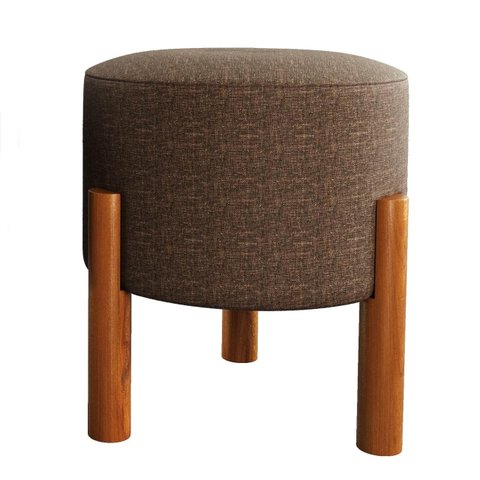 Banqueta Puff Multiuso Redondo Pés em Madeira Banquinho Decorativo Marrom