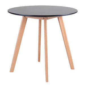 Mesa Redonda Leda Estilo Sofisticado com Base Madeira Cor Preto 80cm