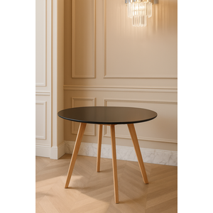 Mesa Elegante Redonda Leda Estilo Sofisticado com Base Madeira Cor Preto 80cm
