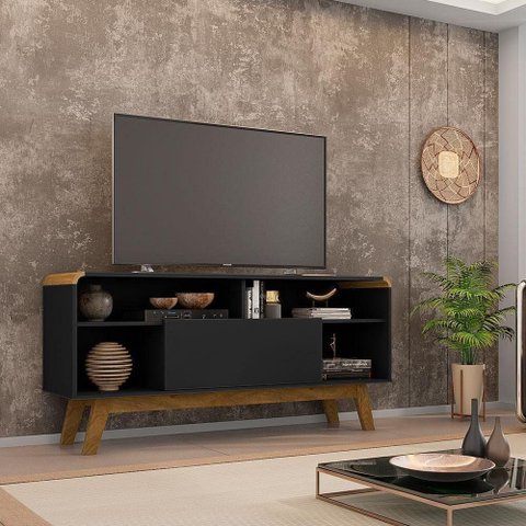 Rack Bancada para TV 55" Sala 1 Porta Preto Fosco