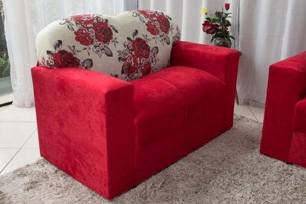 Jogo de sofá 2 e 3 lugares xaropinho tecido suede vermelho floral - 3