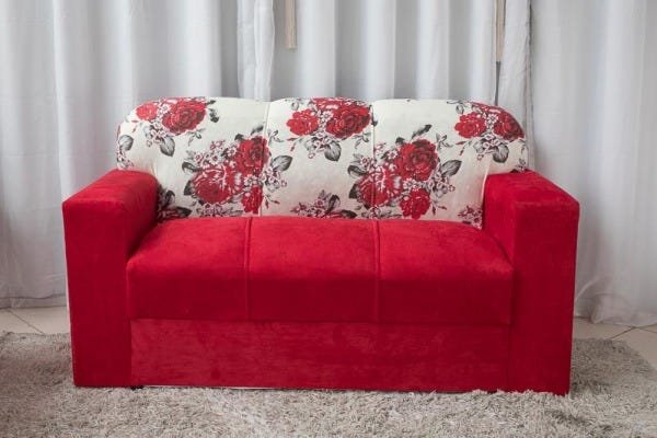 Jogo de sofá 2 e 3 lugares xaropinho tecido suede vermelho floral - 2