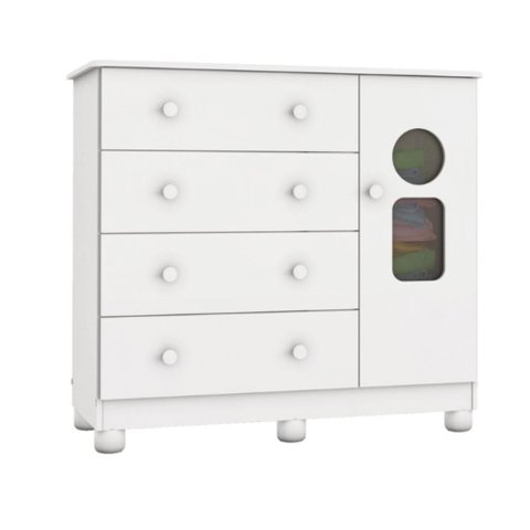 Cômoda Infantil Tedy Peroba Branco 100%mdf 1 Porta 4 Gavetas