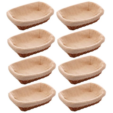 Kit 8 Cestas Porta Pão 24,5x17cm Lyor Plástico Rattan Tecido